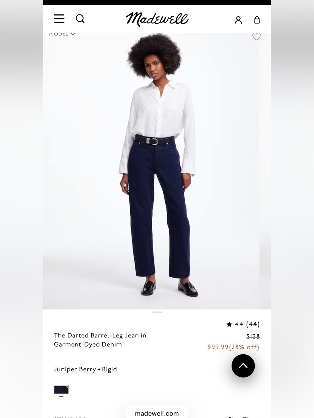 Madewell Darted Barrel Jeans in Navy (Juniper Berry) size 26